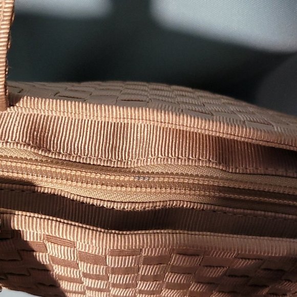 WOMANS SATCHEL HANDBAG WOVEN MATERIAL BIEGE - Picture 3 of 10